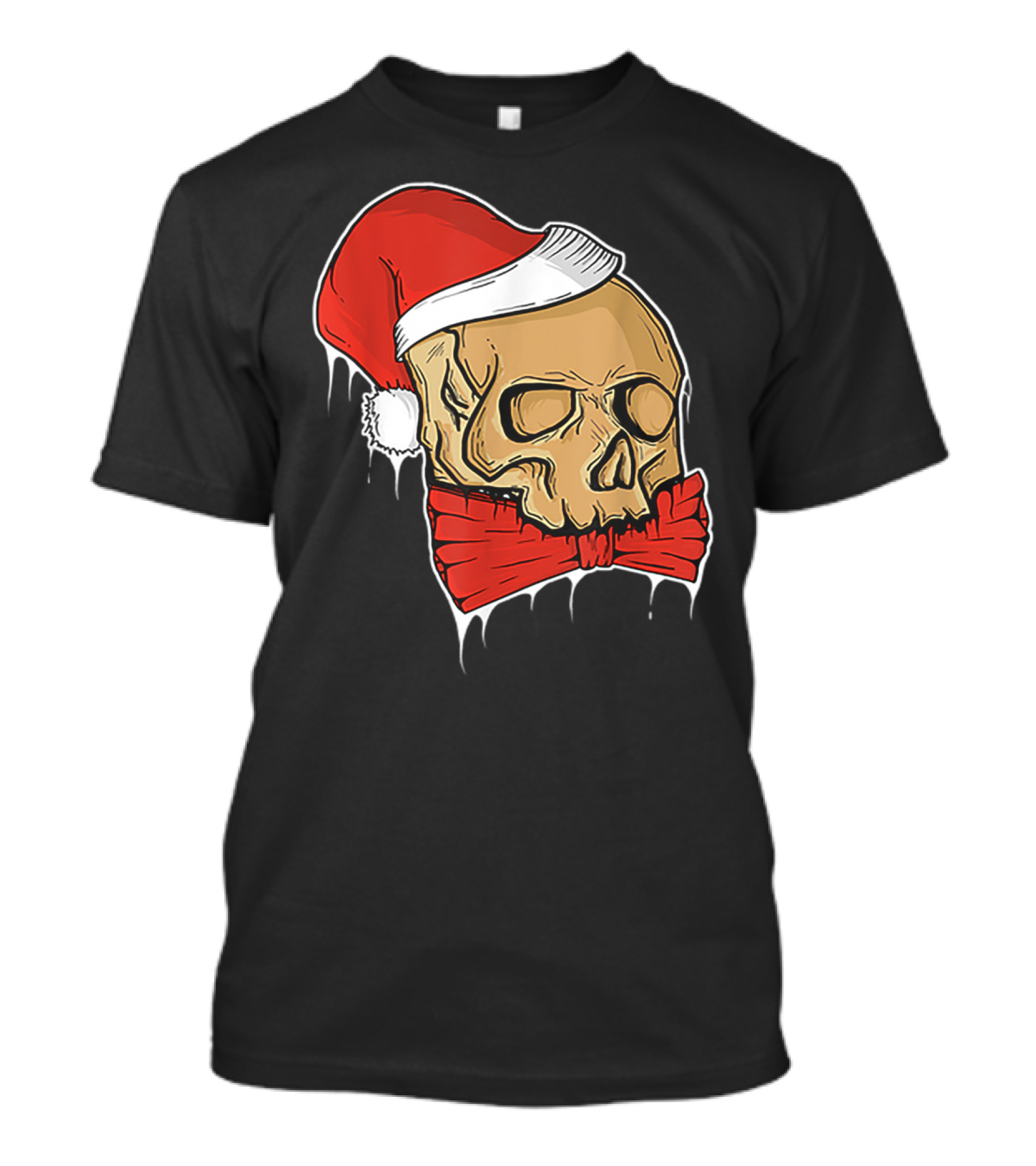 Vintage Skull Christmas Santa Hat Bow T-Shirt