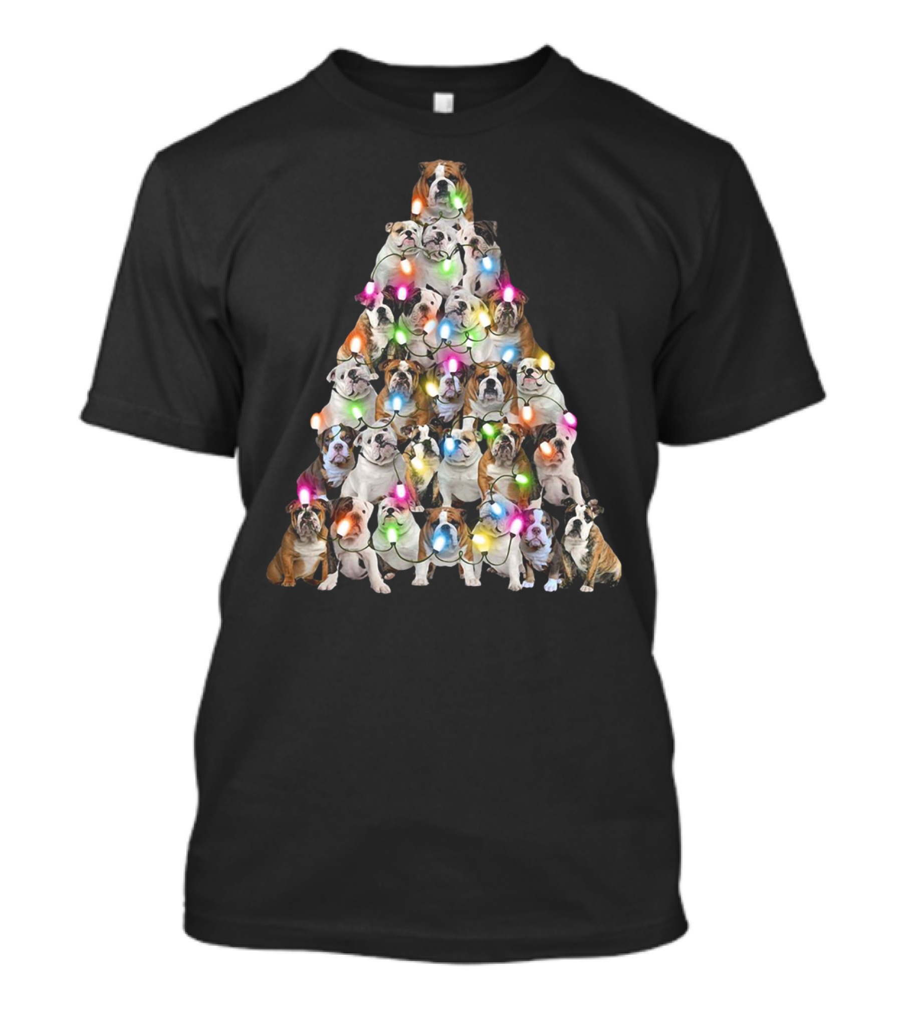 Bulldog Christmas Tree Festive Lights Pyramid T-Shirt