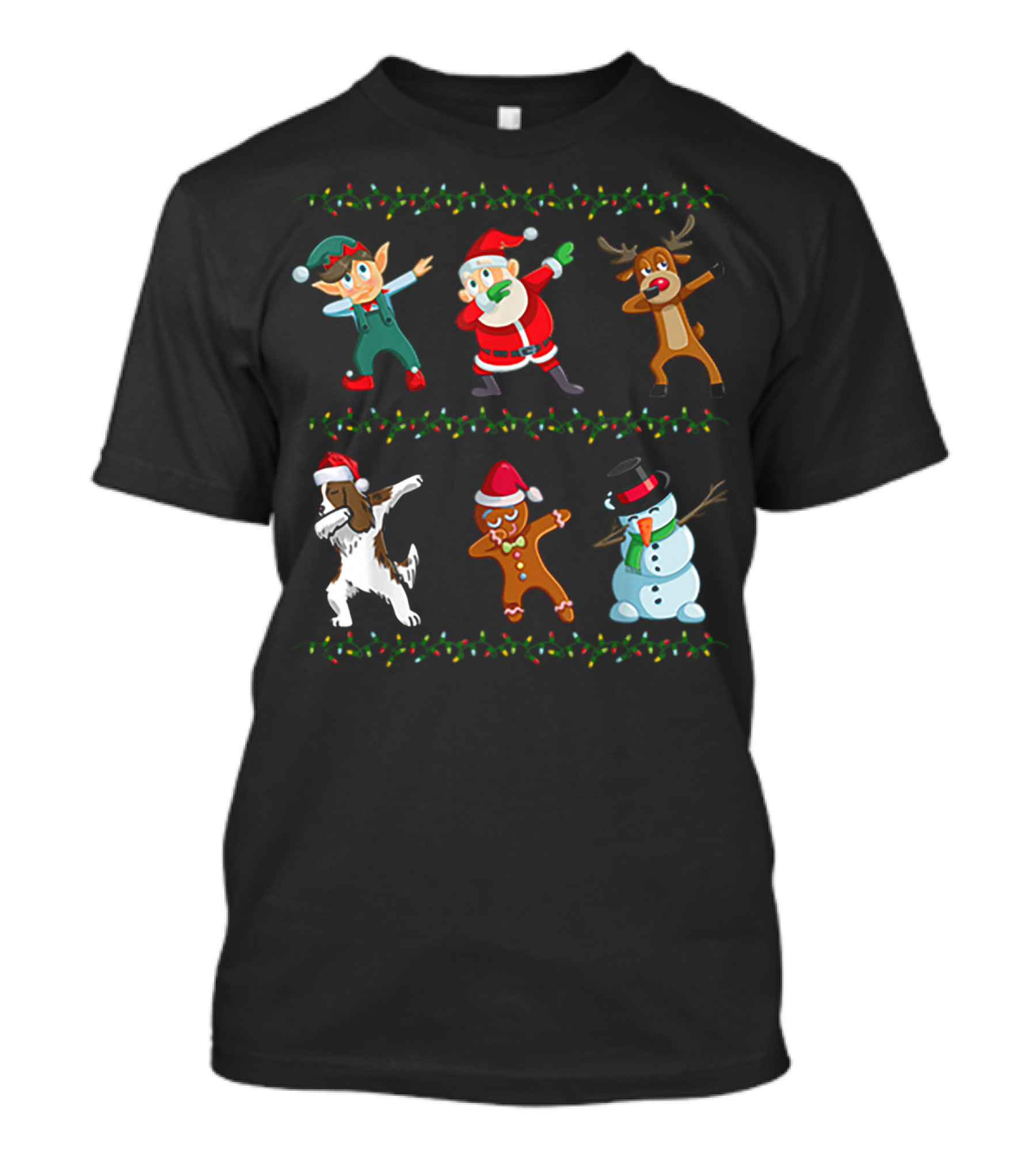 Dabbing Santa Springer Spaniel Elf Reindeer Gingerbread Snowman Christmas Friends T-Shirt