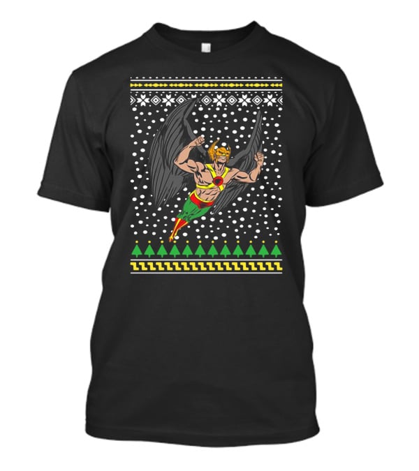 Hawkman Flying With Bold Black Wings And Festive Background T-Shirt