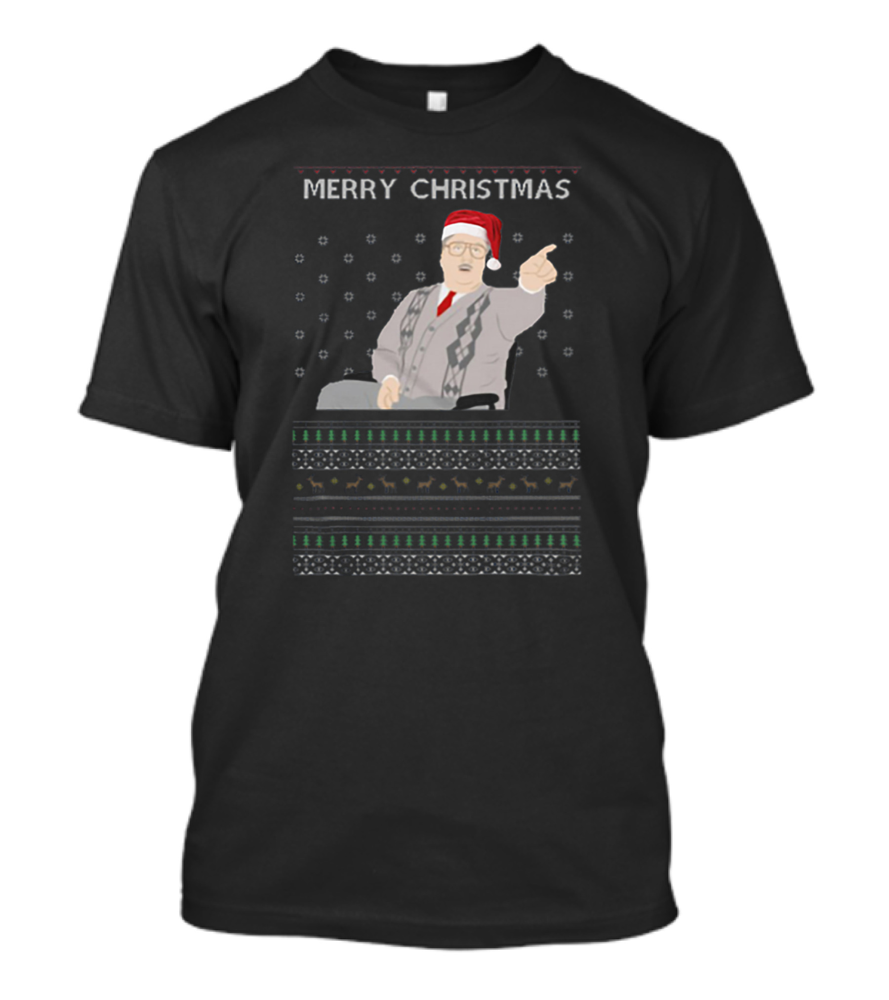 Phoenix Nights Brian Potter Merry Christmas Sweater Santa Hat Holiday T-Shirt