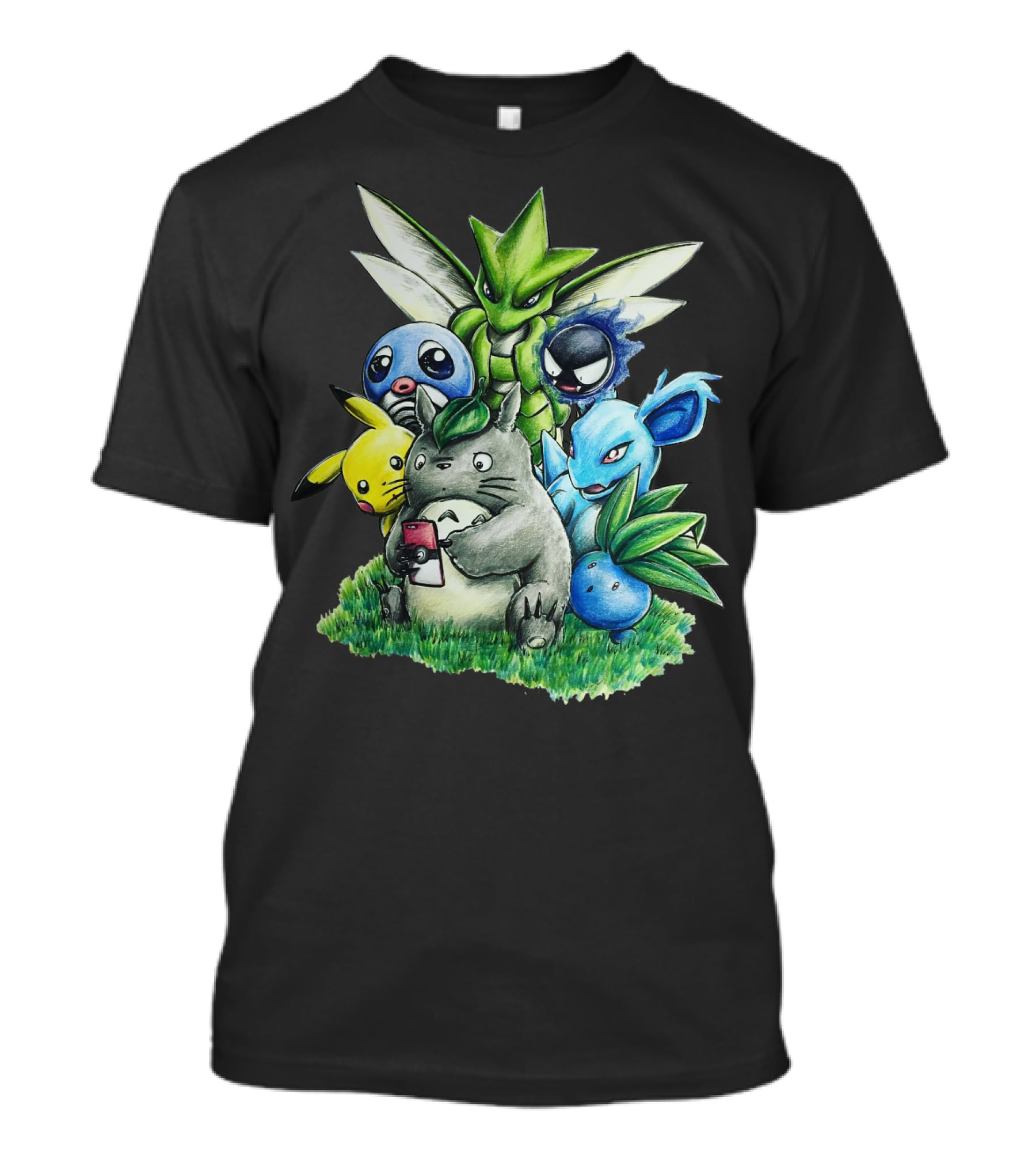BEST FRIENDS TOTORO PIKACHU BULBASAUR SCYTHER JIGGLYPUFF GASTLY NIDORINA ODDISH MASHUP T-Shirt