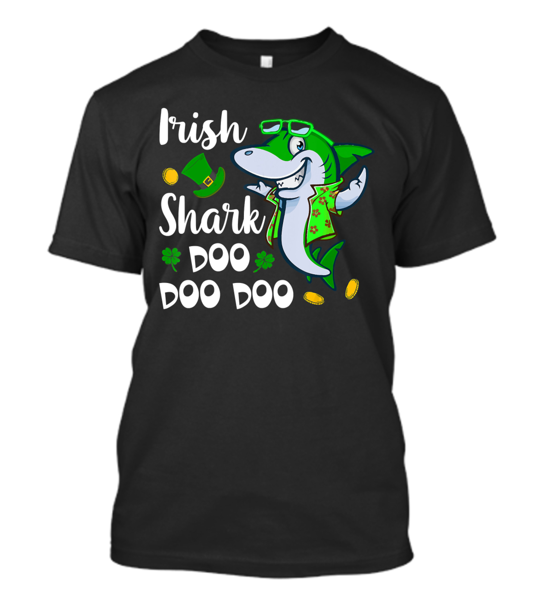 Irish Shark Doo Doo Doo St Patrick Day Leprechaun Hat Coins Shamrock T-Shirt