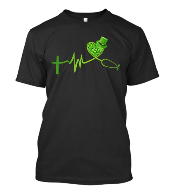 Nurse Heartbeat Irish Shamrock St Patrick Day Top Hat T-Shirt