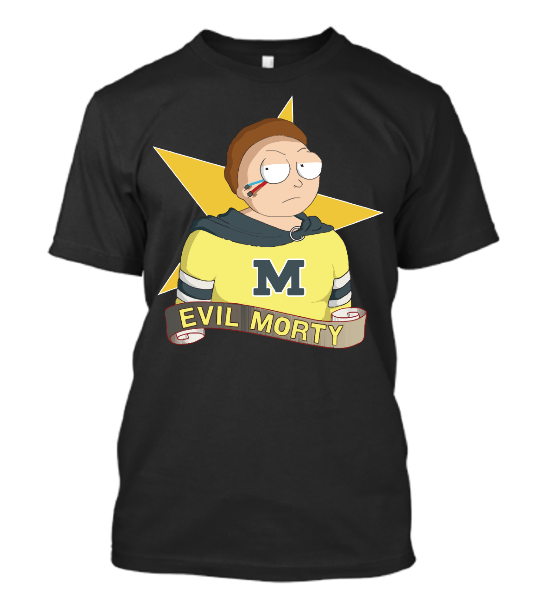 Evil Morty M Star Patch And Scroll Banner T-Shirt