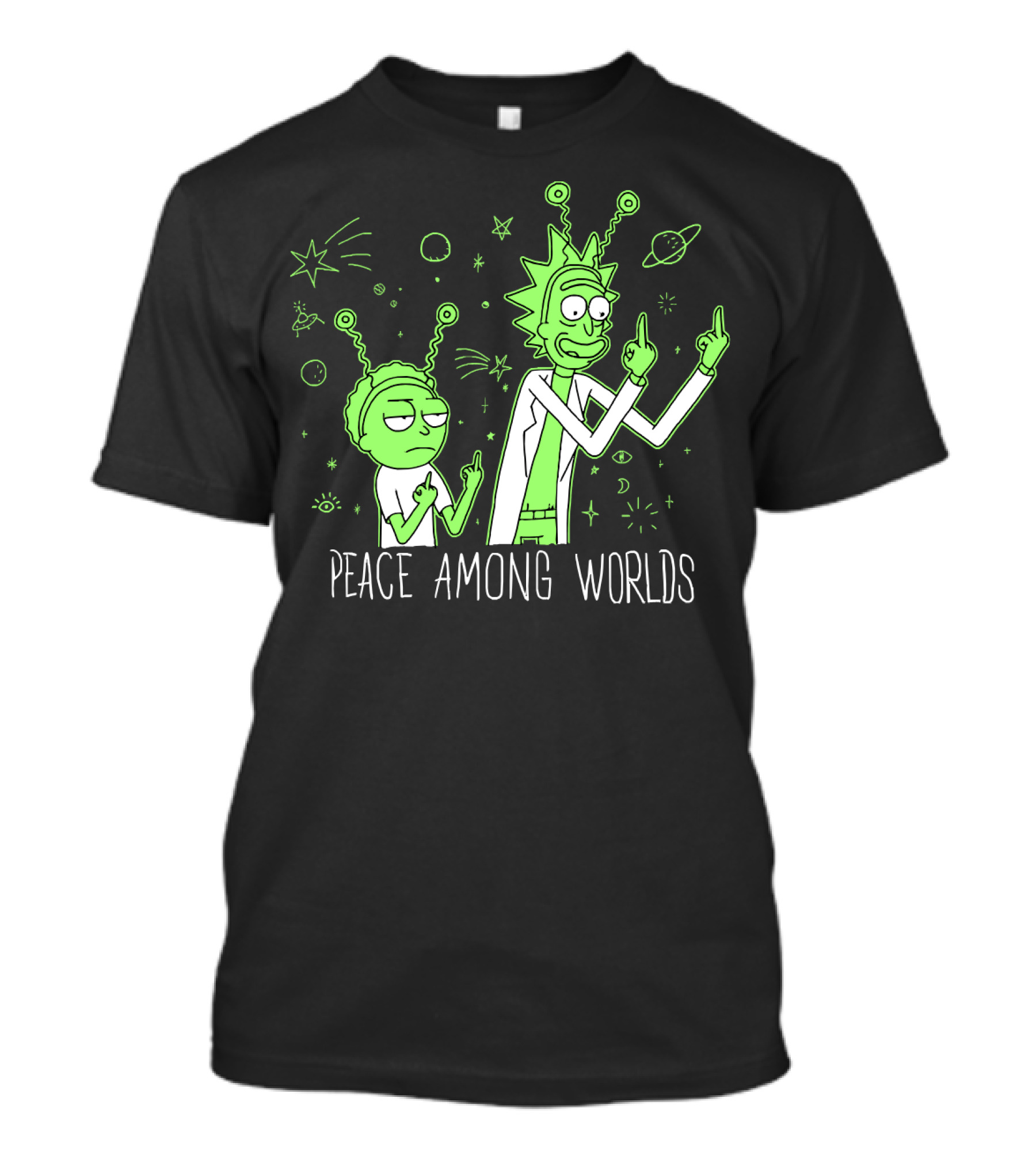 Peace Among Worlds Rick And Morty Alien Gesture T-Shirt