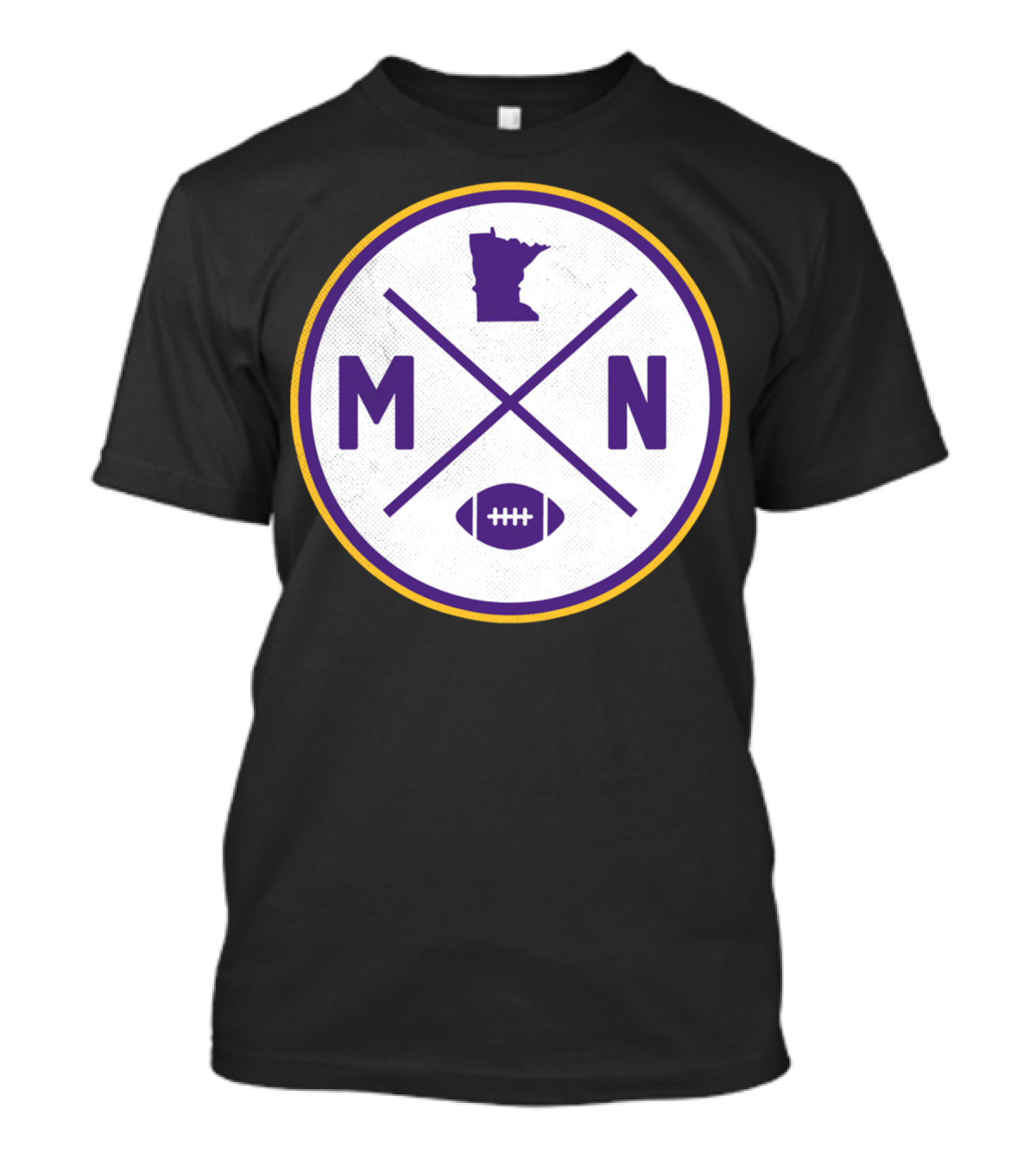 MN State Outline Minnesota Football Crossed Sticks Icon Purple Gold Circle T-Shirt