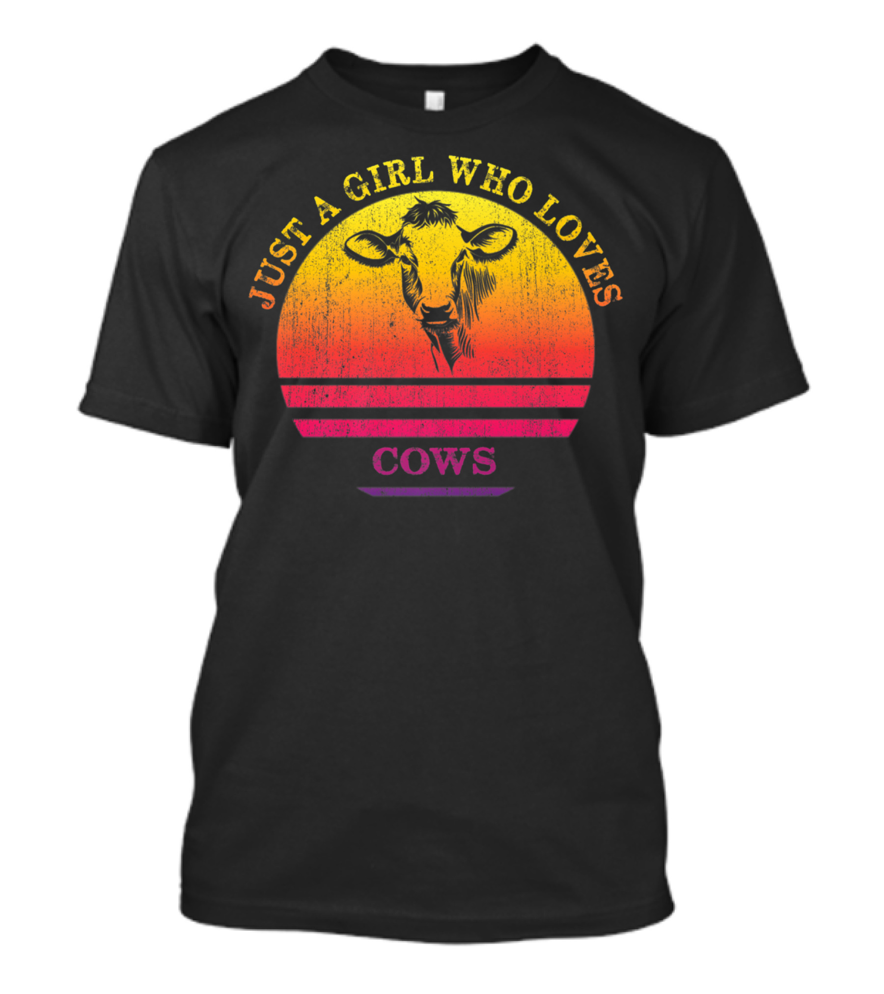 Just A Girl Who Loves Cows Sunset Vintage Cow Retro Pastel Sunset T-Shirt