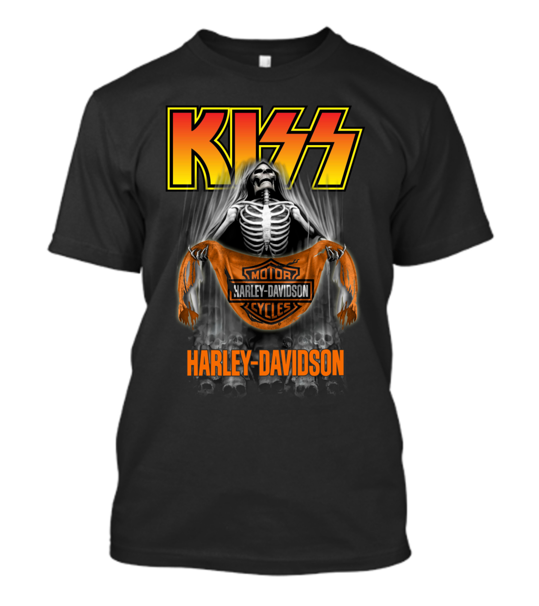 Kiss Harley Davidson Skeleton Motor Cycles T-Shirt