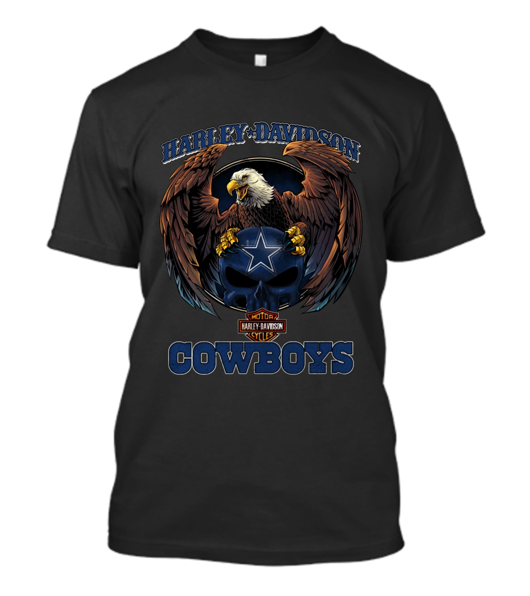 Harley Davidson Motorcycles Cowboys Eagle With Dallas Cowboys Helmet T-Shirt