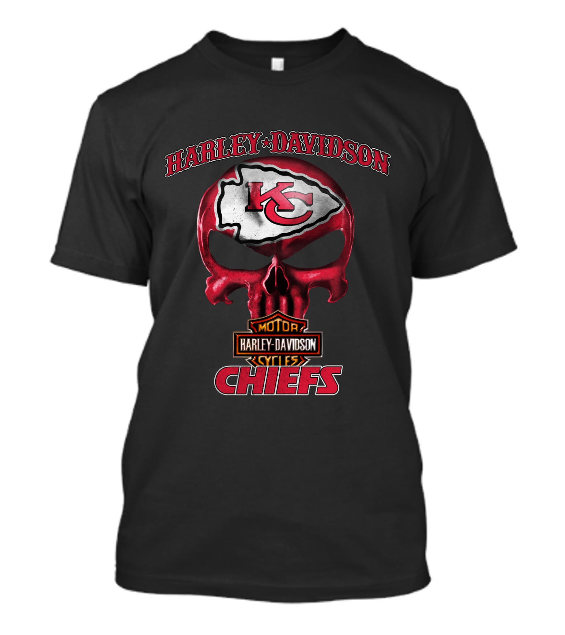 Harley Davidson Kansas City Chiefs Skull Hl Nfl Motor Cycles T-Shirt
