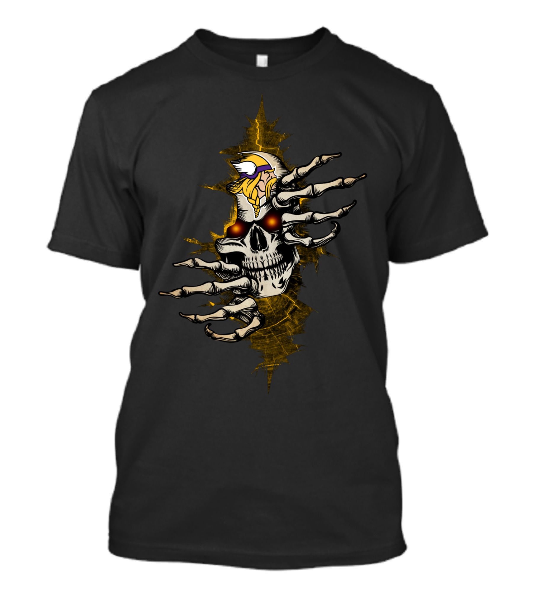 SKULL VIKINGS LOGO WITH HAUNTING SKELETON HANDS T-Shirt