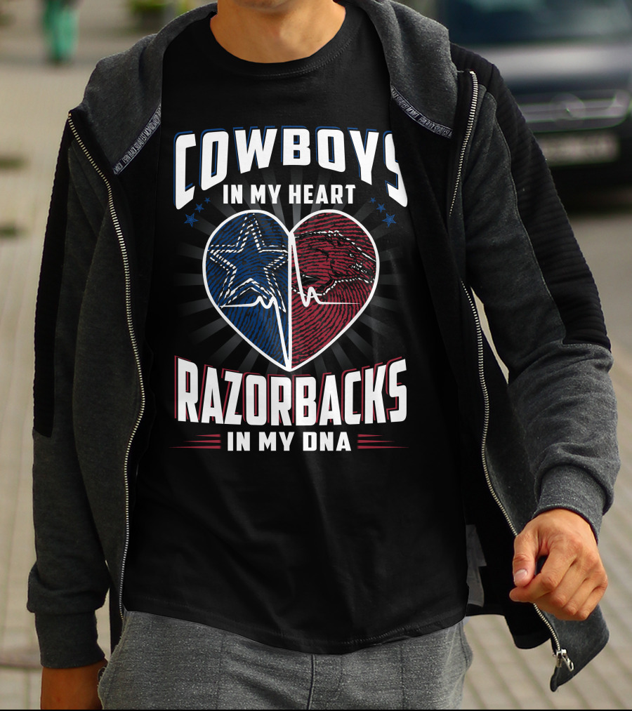 Cowboys In My Heart Razorbacks In My Dna T-Shirt