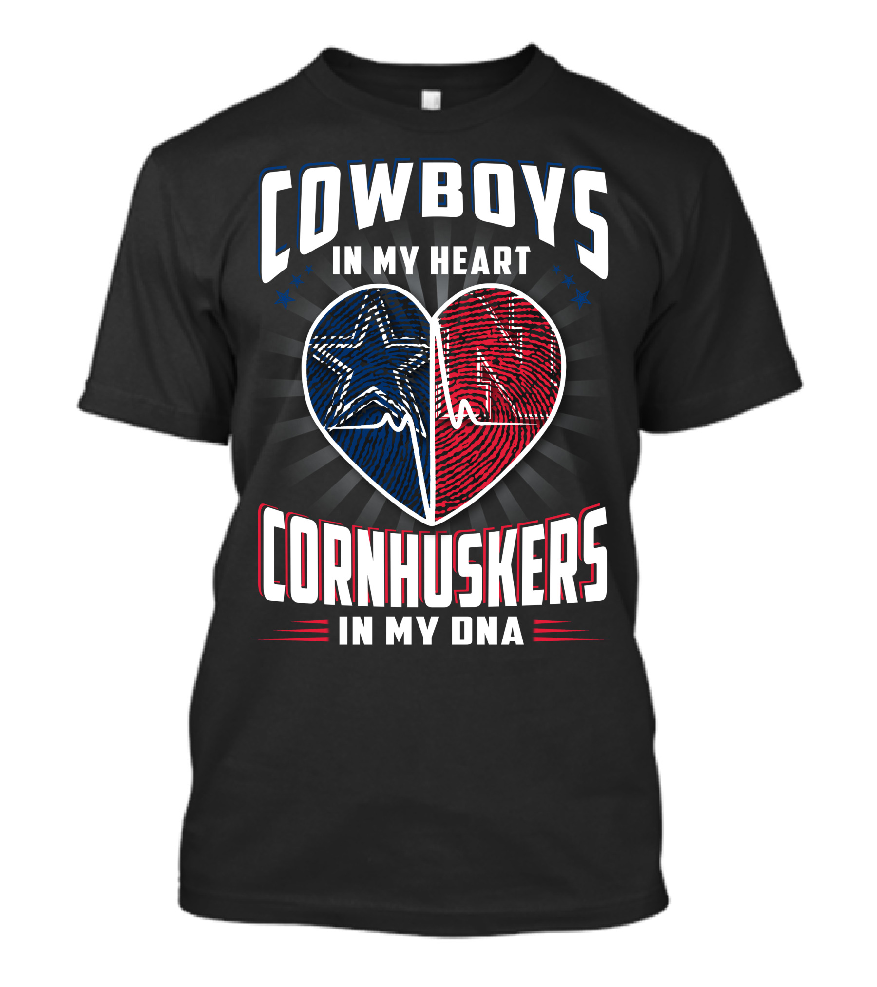 COWBOYS IN MY HEART CORNHUSKERS IN MY DNA T-Shirt