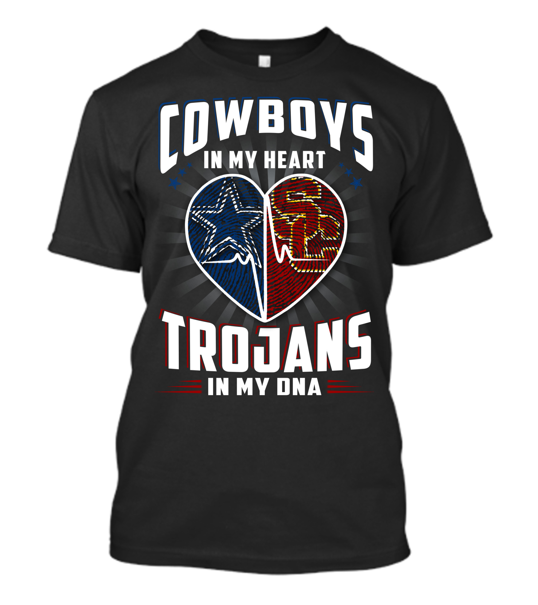 COWBOYS IN MY HEART TROJANS IN MY DNA T-Shirt