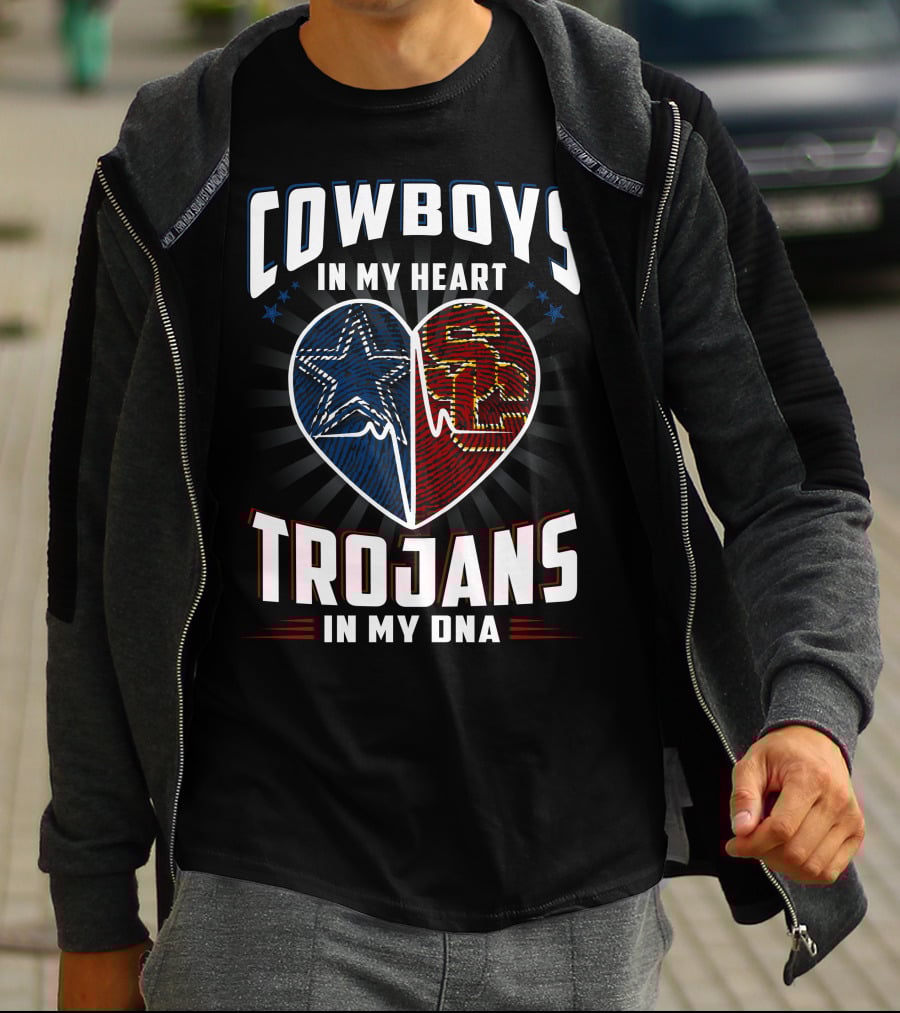 COWBOYS IN MY HEART TROJANS IN MY DNA T-Shirt