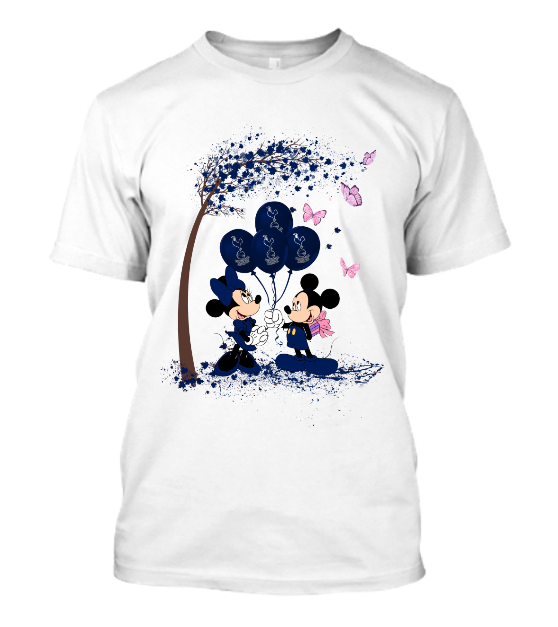 Premier League Tottenham Hotspur Mickey And Minnie Blue Balloons T-Shirt