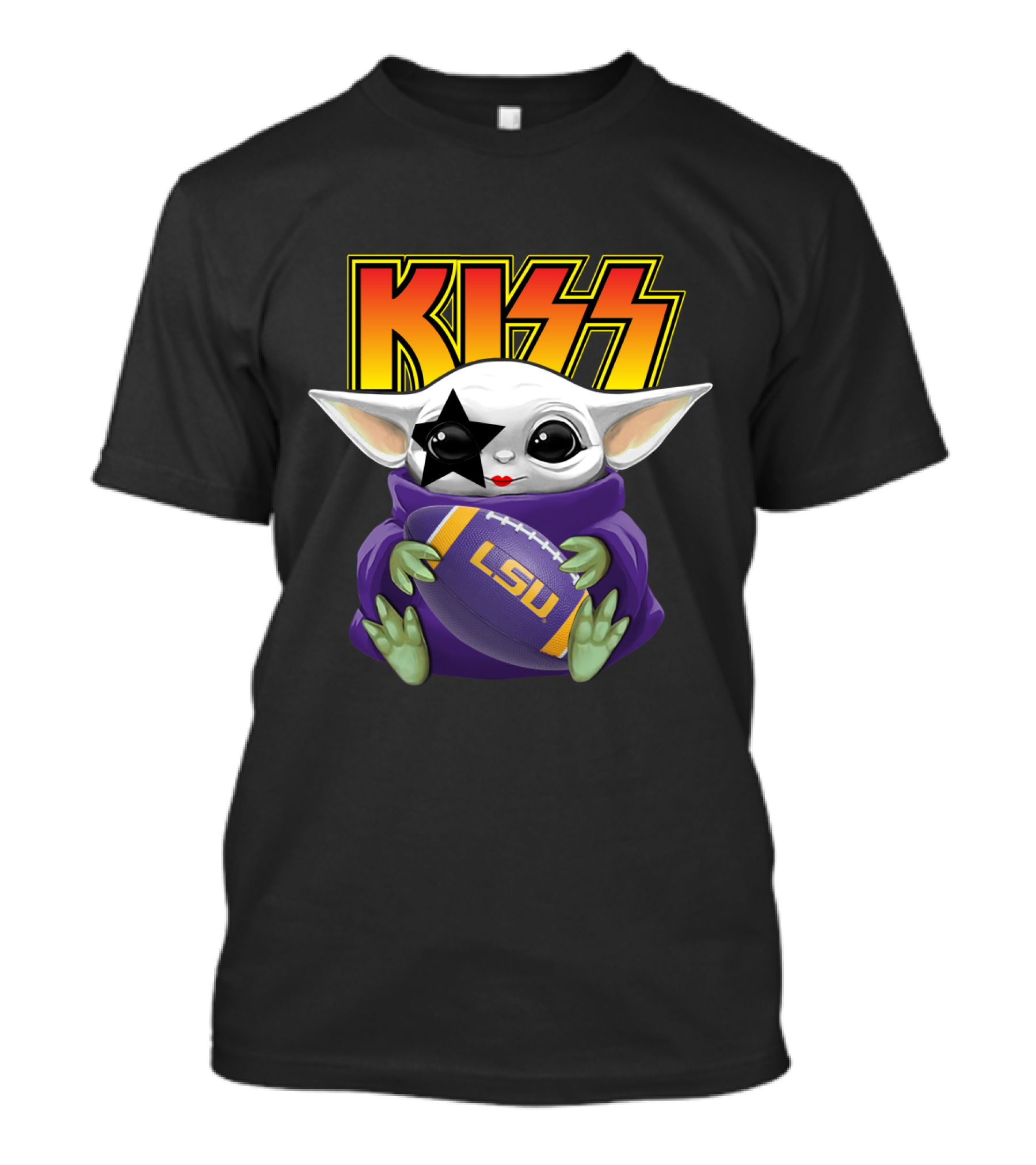 KISS Star Child Mascot Holding LSU Football T-Shirt