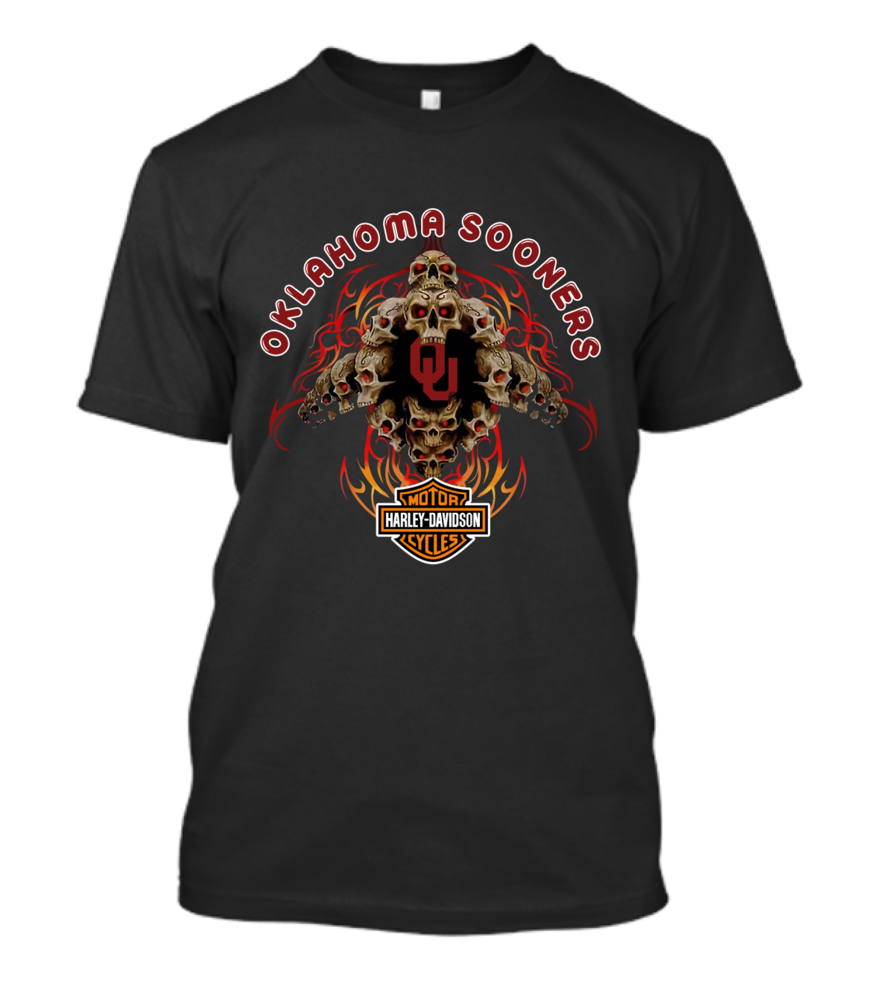 Oklahoma Sooners Harley Davidson Skulls Flame T-Shirt