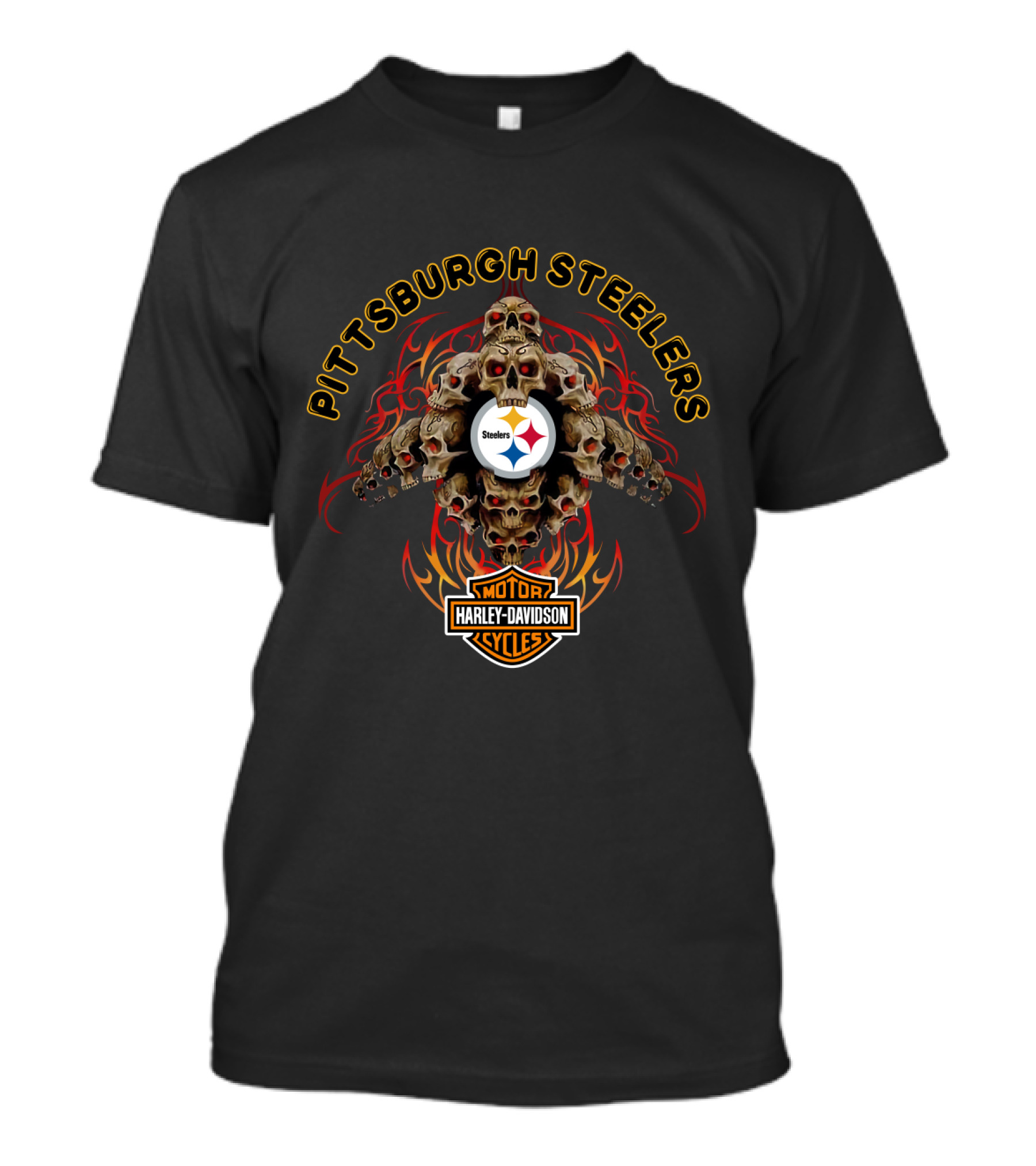 Pittsburgh Steelers Harley Davidson Motorcycle Skulls T-Shirt