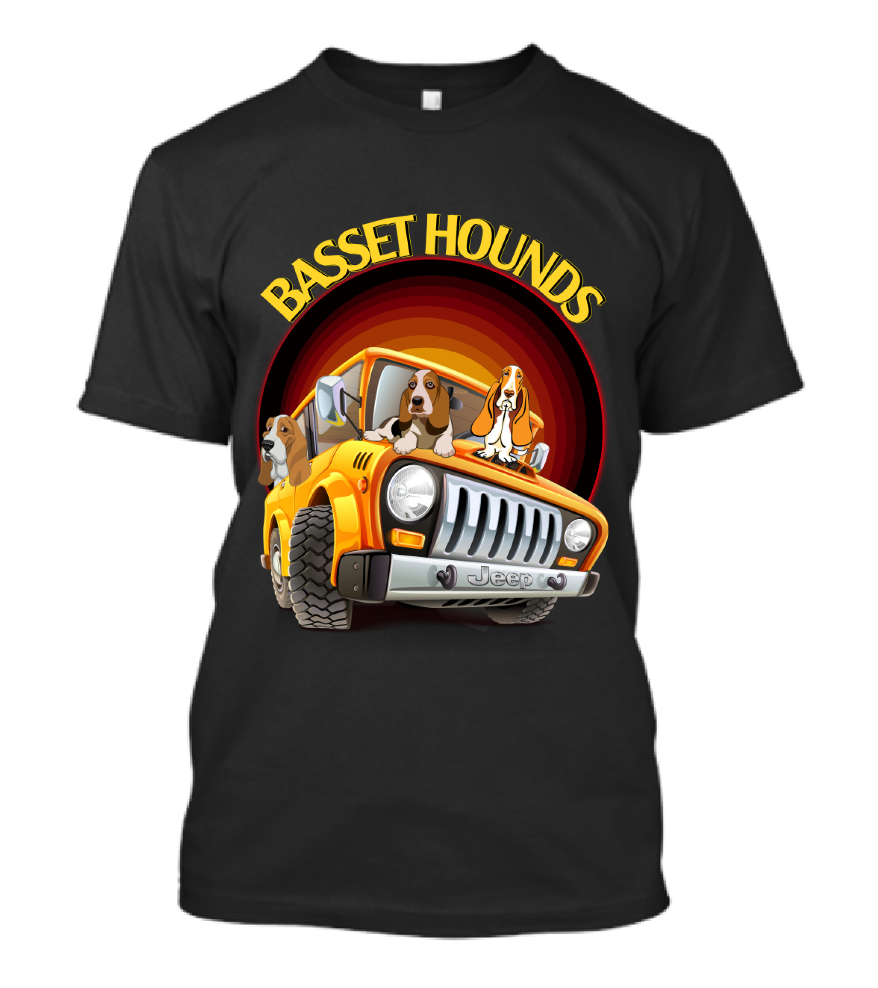 Basset Hounds Jeep Adventure With Dh 51 Basset Hounds Car T-Shirt