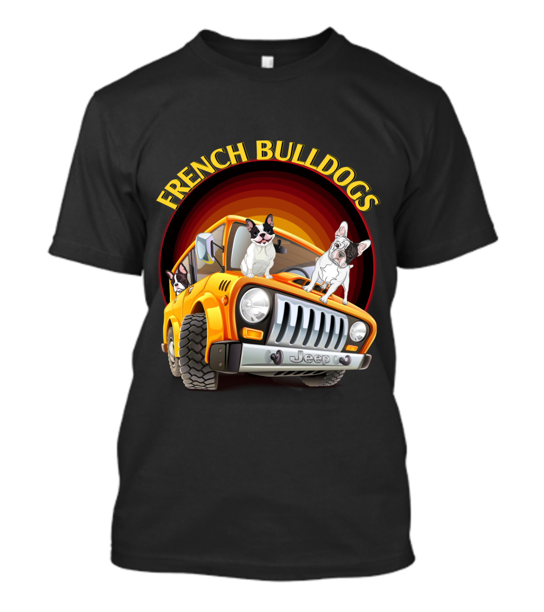 French Bulldogs In Orange Jeep T-Shirt