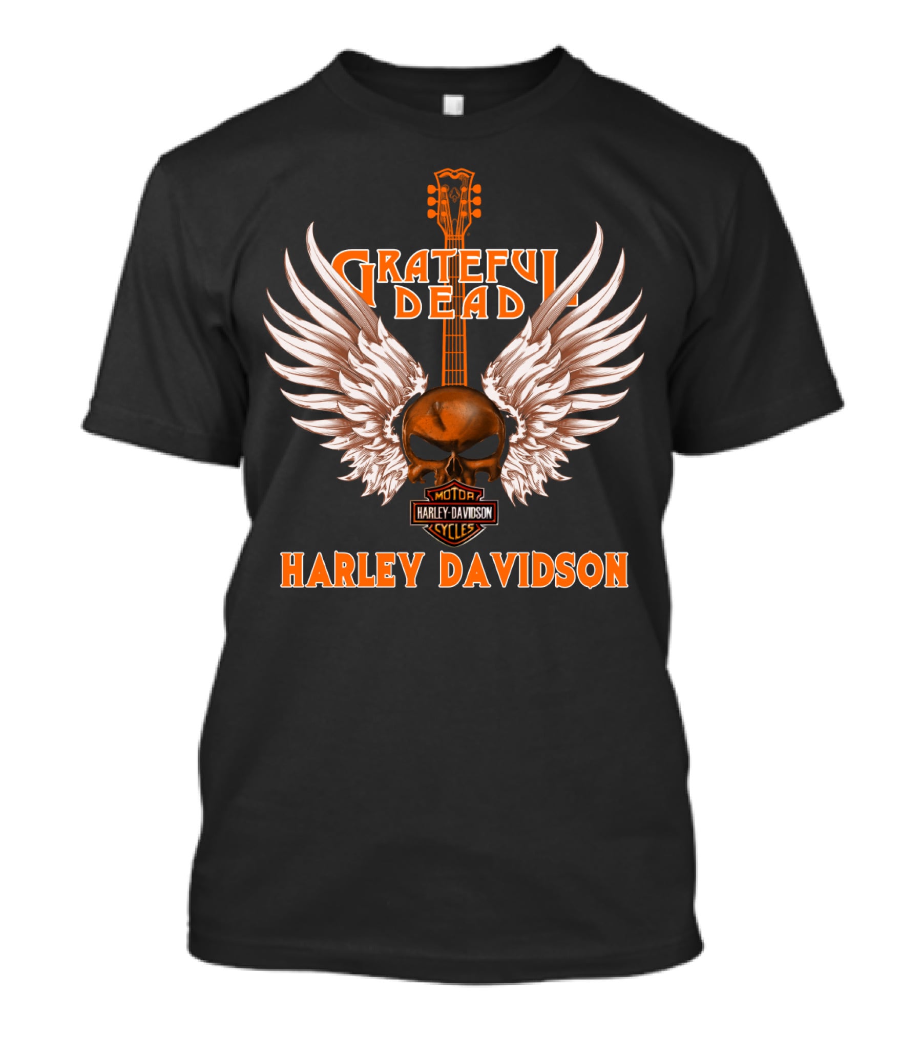 Grateful Dead Harley Davidson Skull Wings Guitar T-Shirt