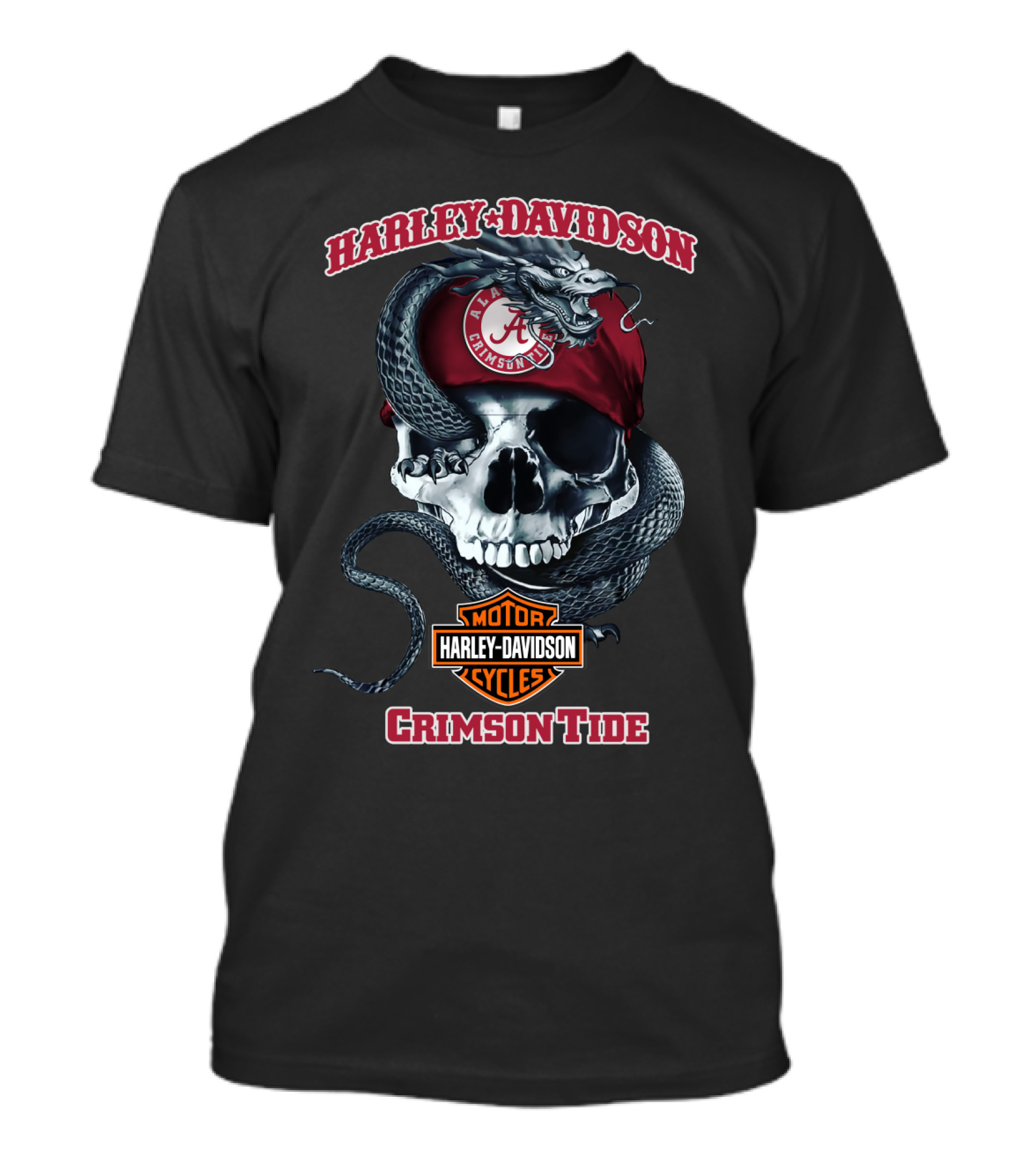 Harley Davidson Alabama Crimson Tide Skull Snake Motor Cycles T-Shirt