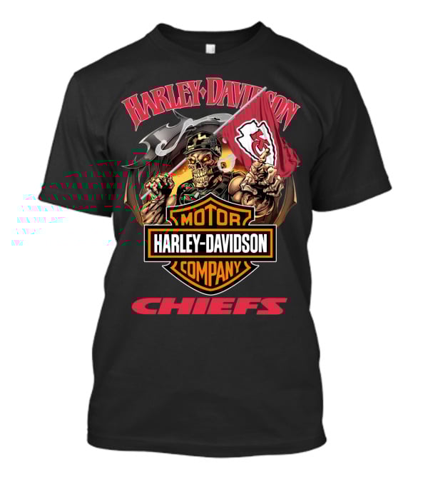 Harley Davidson Company Chiefs Kansas City Flag Skeleton Rider T-Shirt