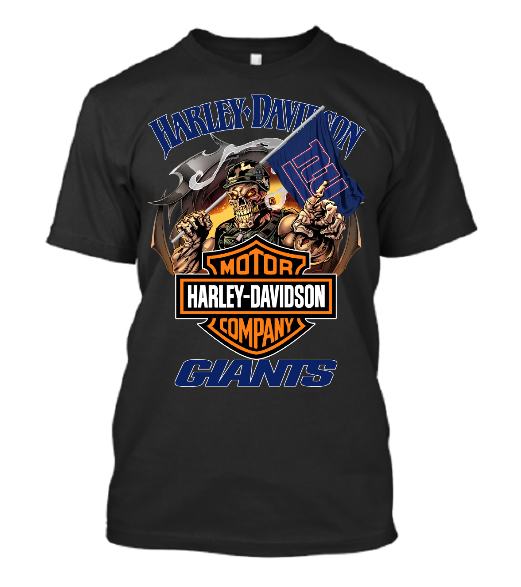 Harley Davidson Motor Company Giants Flag Skeleton Rider T-Shirt