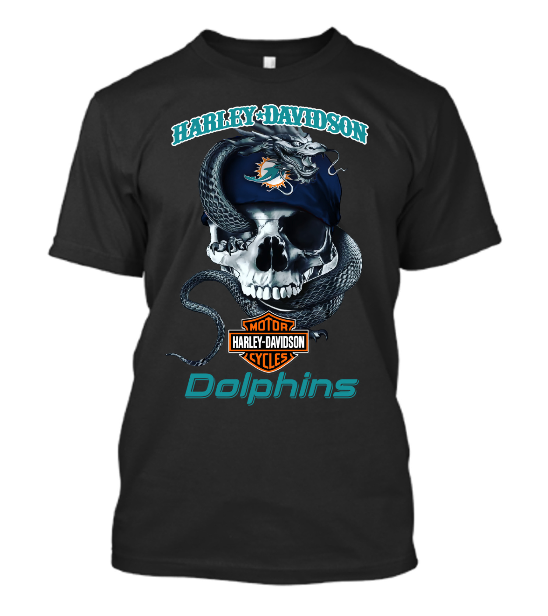 Harley Davidson Motor Cycles Miami Dolphins Skull T-Shirt