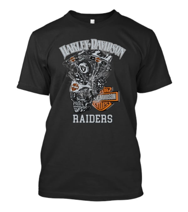 Harley Davidson Raiders Skull Engine Art With Oakland Theme T-Shirt