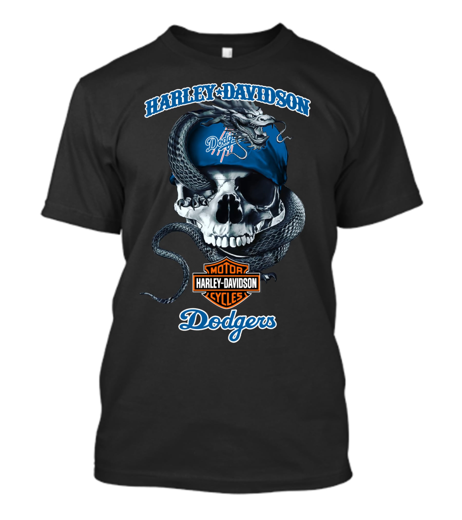 Harley Davidson Dodgers Motor Cycles Skull And Snake T-Shirt