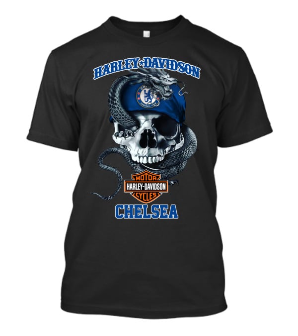 Harley Davidson Motor Cycles Chelsea Football Club Skull Snake T-Shirt