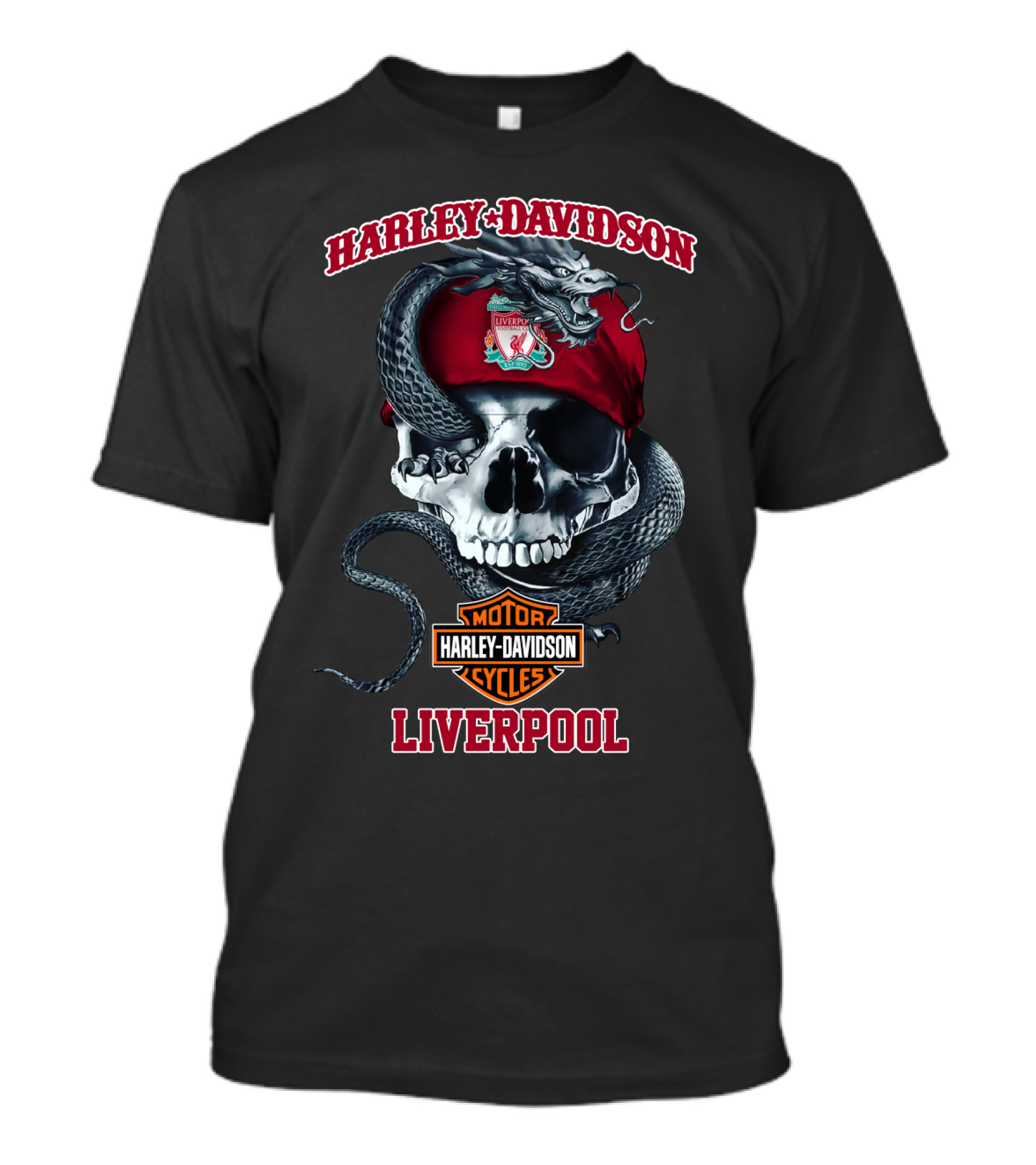 Harley Davidson Liverpool Motor Cycles Skull Snake T-Shirt