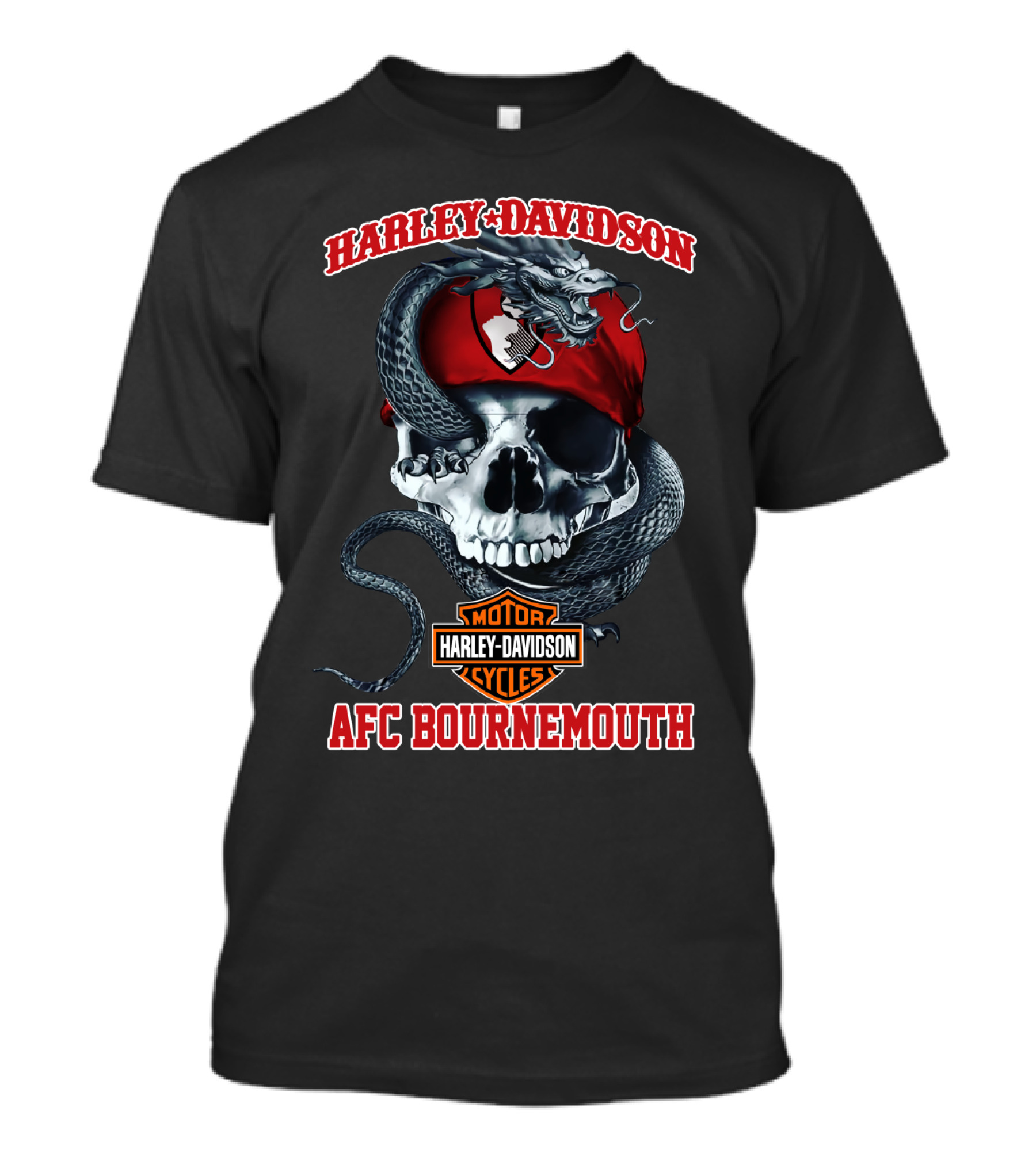Harley Davidson Motor Cycles Skull Snake Afc Bournemouth T-Shirt