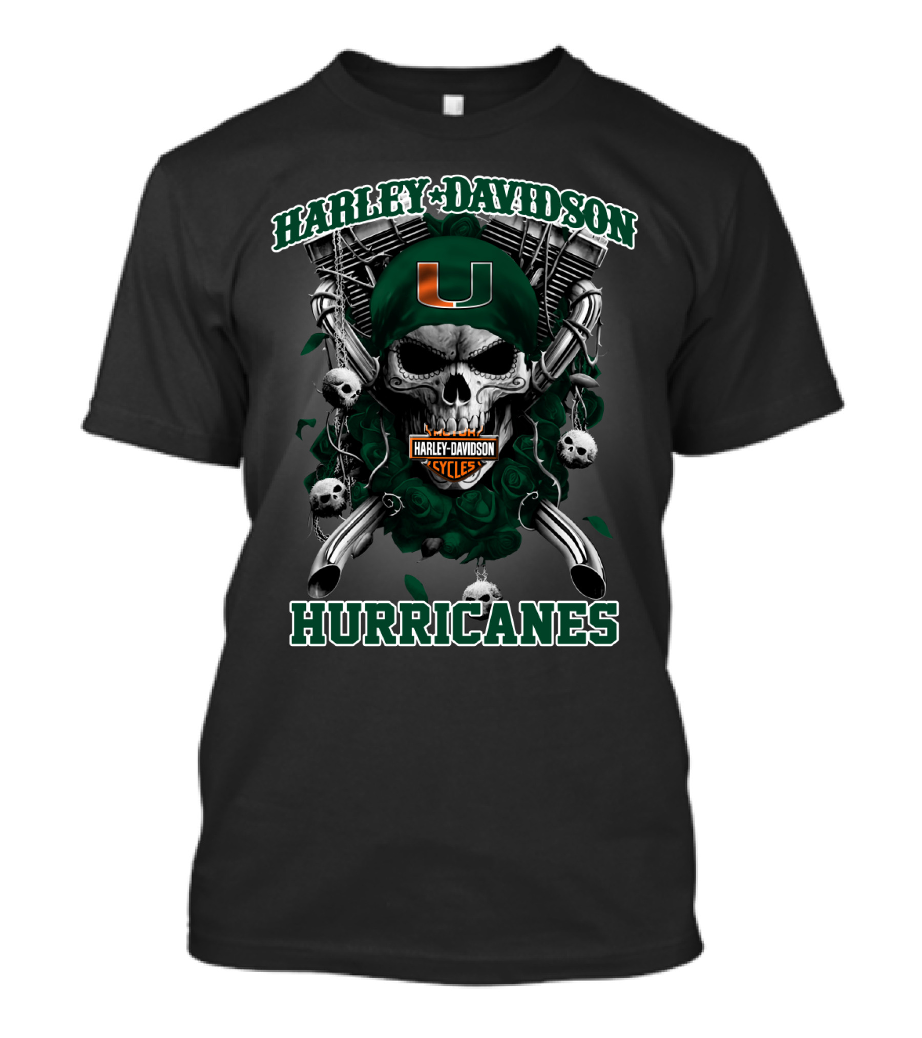 Harley Davidson Miami Hurricanes Cyclones Skulls Football U T-Shirt