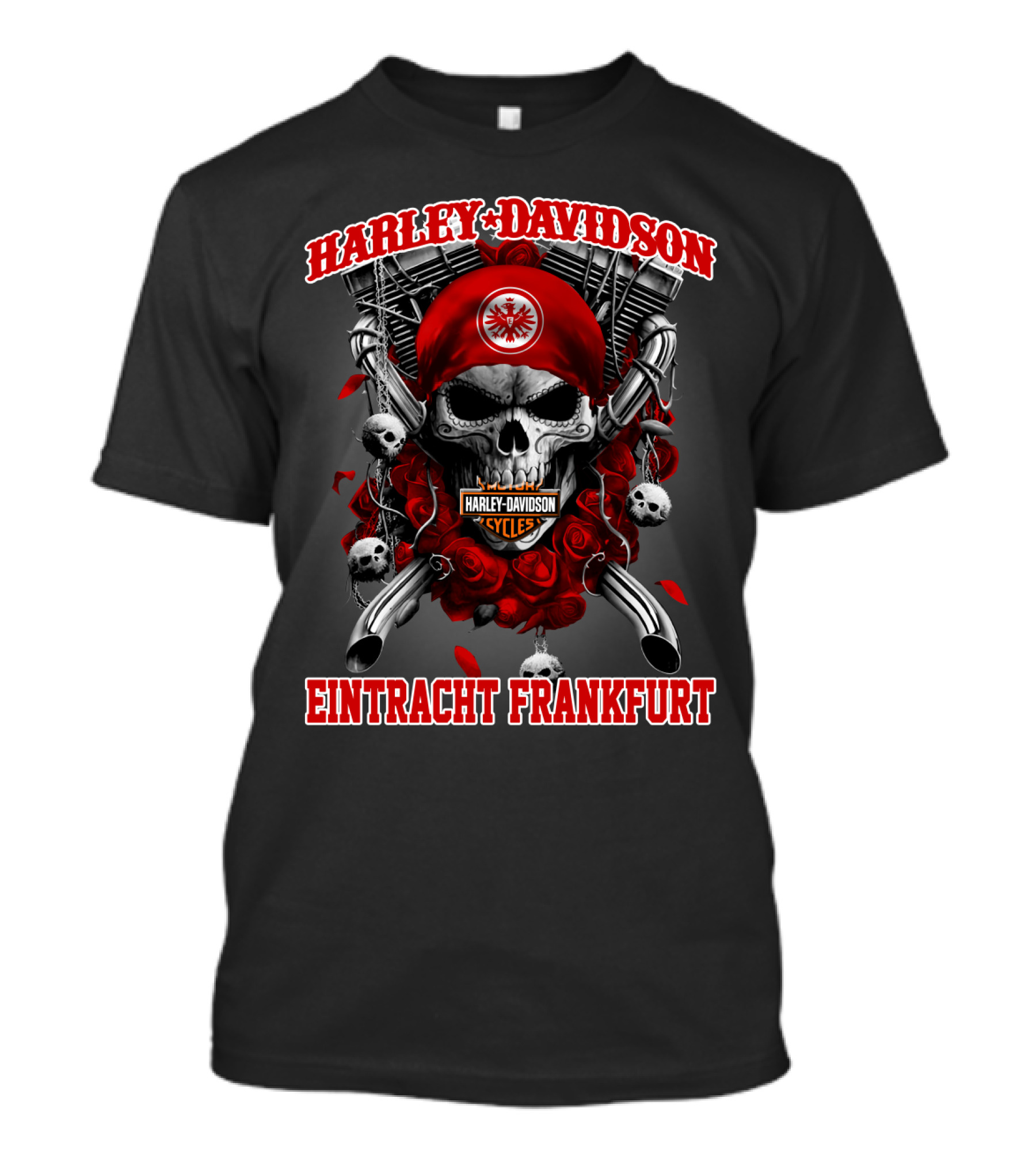 Harley Davidson Cycles Eintracht Frankfurt Skull And Roses T-Shirt