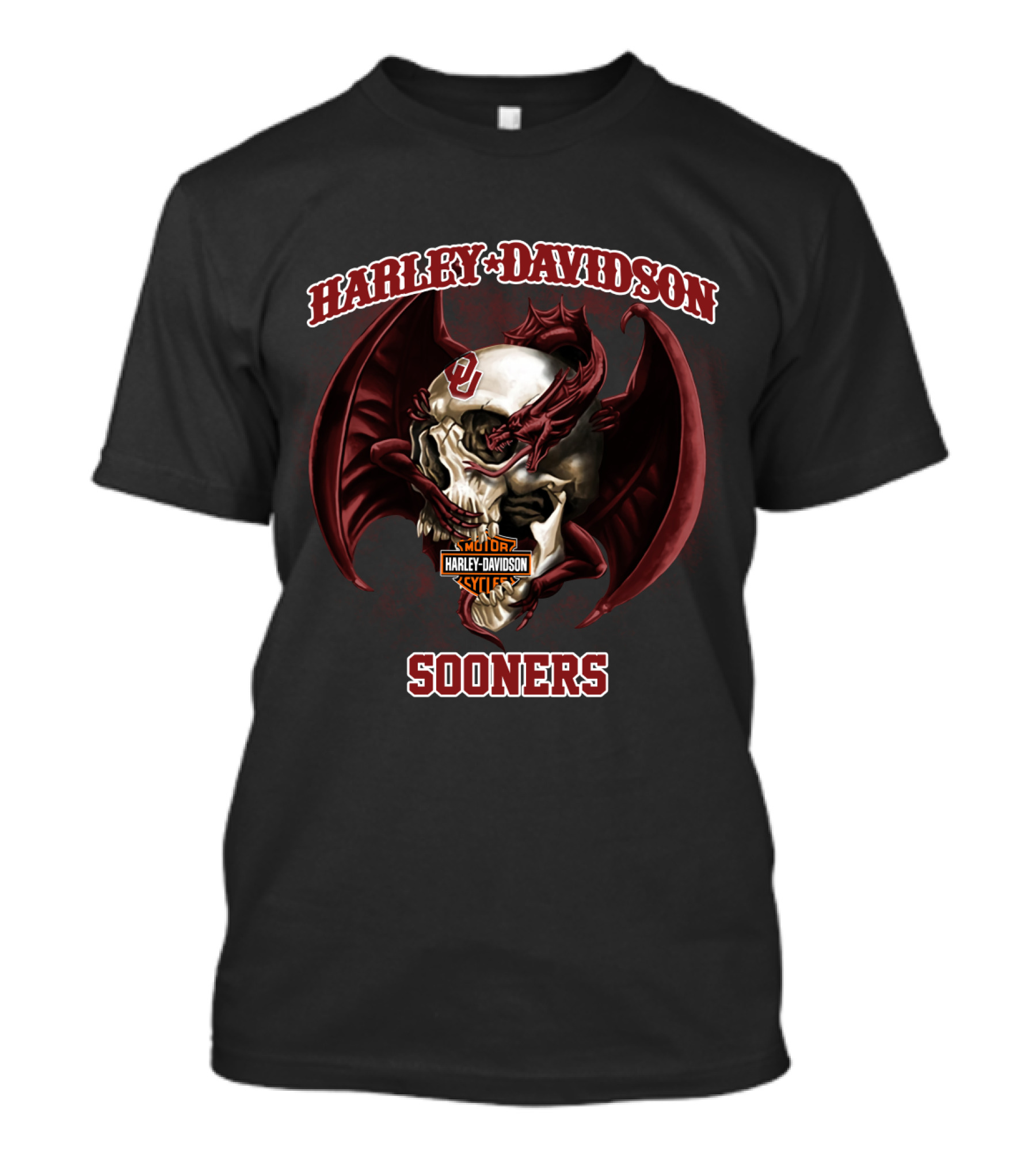 Harley Davidson Sooners Skull With Wings And Oklahoma T-Shirt