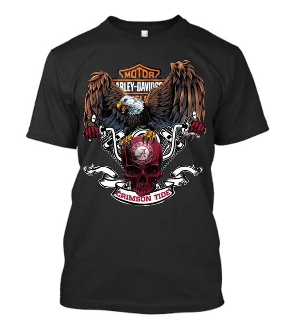 Hd Ncaa Alabama Crimson Tide Harley Davidson Eagle Skull T-Shirt
