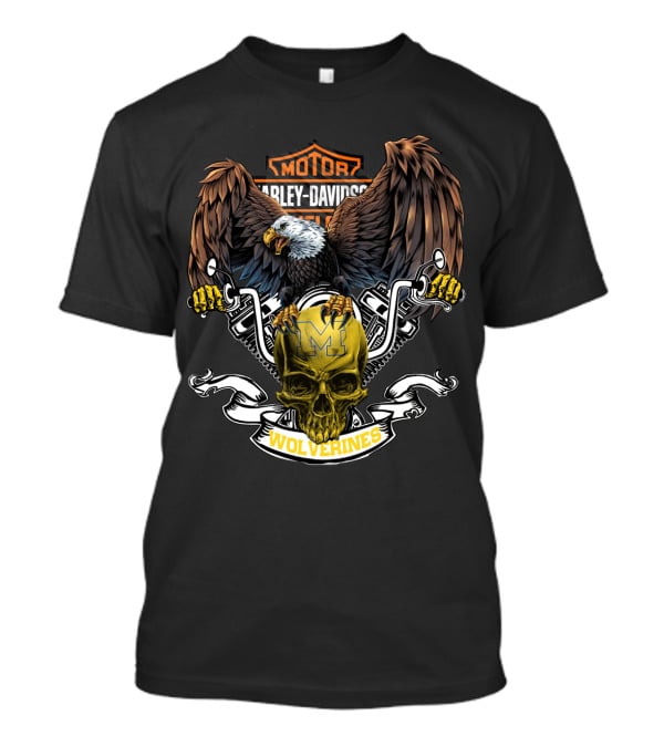 Motor Harley Davidson Cycle Michigan Wolverines Eagle Skull T-Shirt