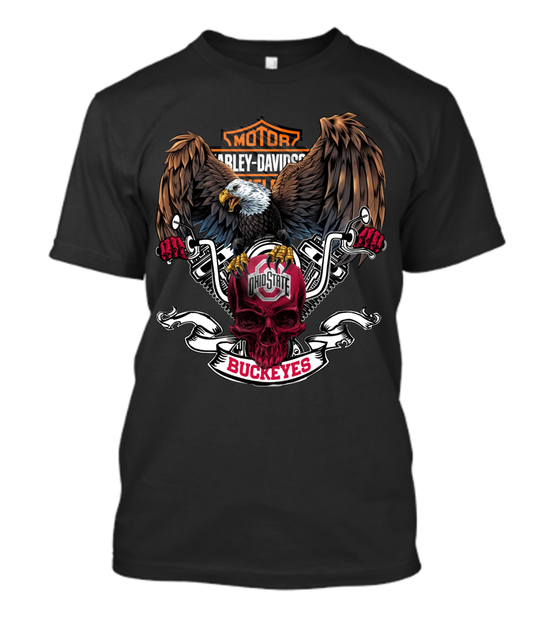 Hd Ncaa Ohio State Buckeyes Harley Davidson Eagle Skull T-Shirt