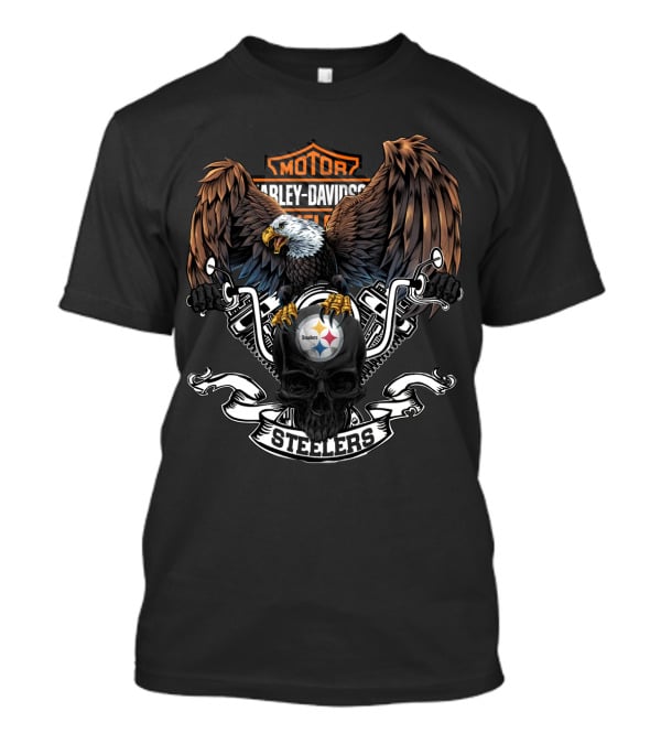 Harley Davidson Motorcycles Pittsburgh Steelers Eagle Skull T-Shirt