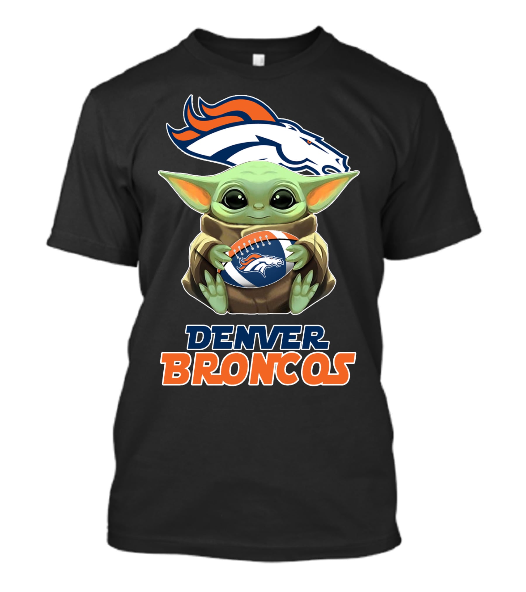 Denver Broncos Grogu Holding Football T-Shirt