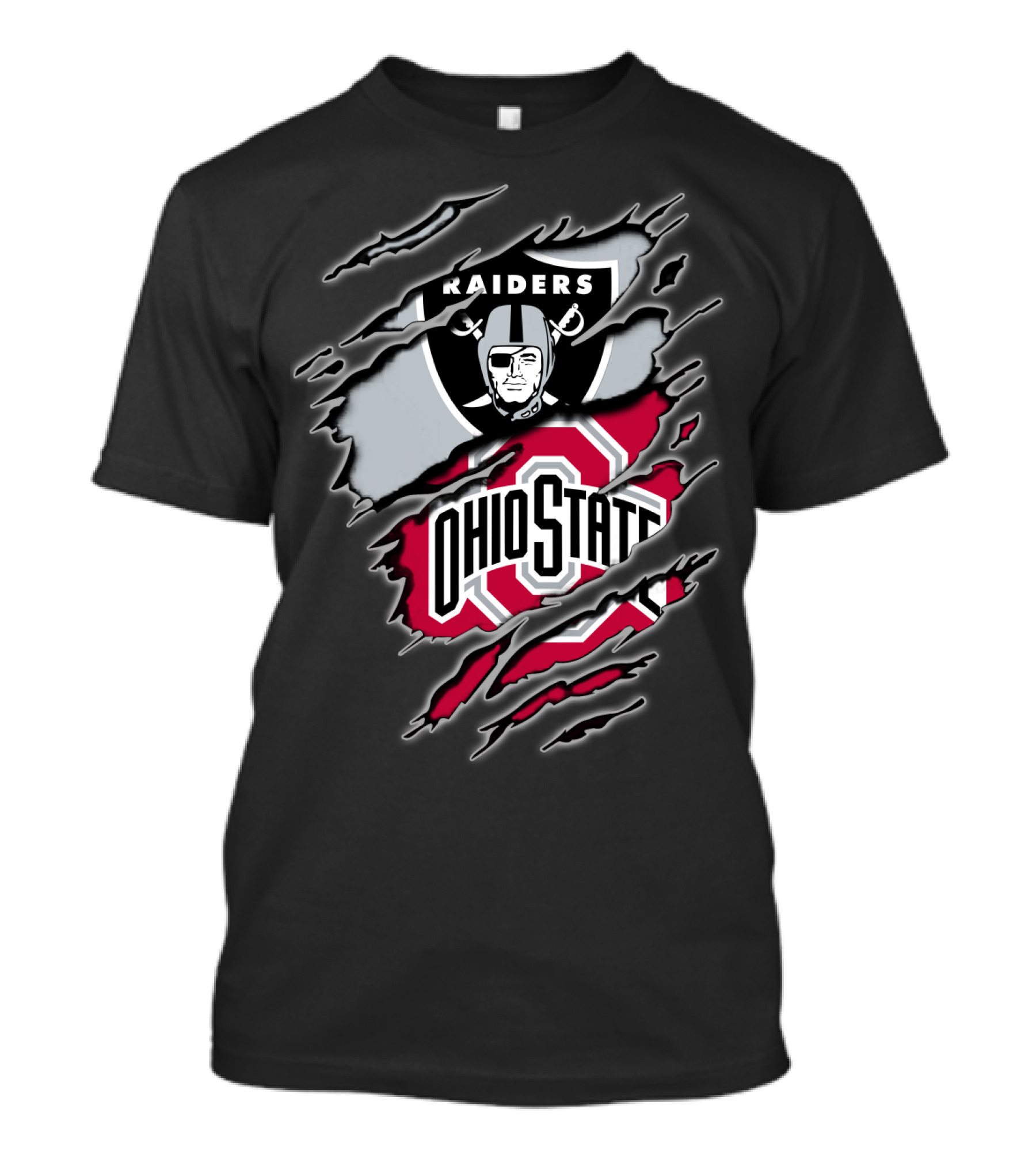 Raiders And Ohio State Fan Emblem Tear T-Shirt