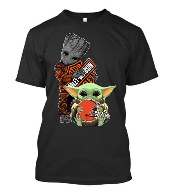 Groot Harley Davidson Baby Yoda Cleveland Browns T-Shirt