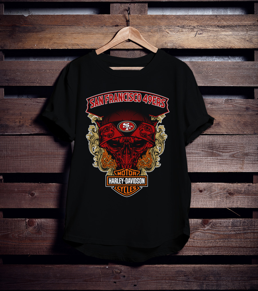 San Francisco 49ers Harley Davidson Motorcycles Skull T-Shirt