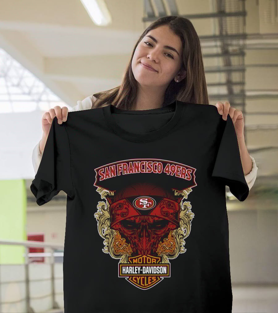 San Francisco 49ers Harley Davidson Motorcycles Skull T-Shirt