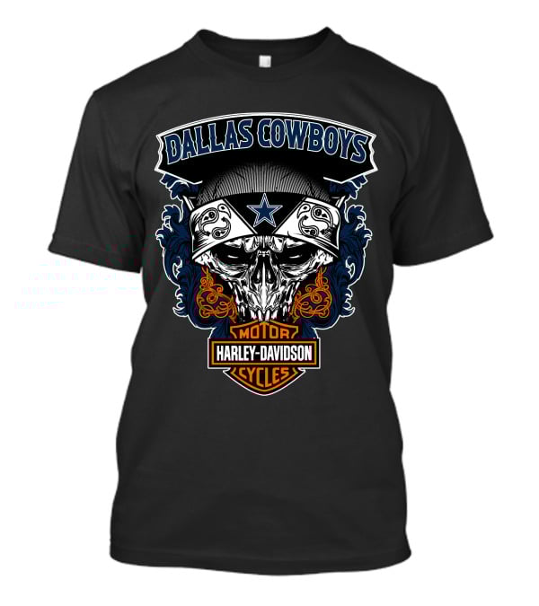 Dallas Cowboys Harley Davidson Motorcycle Skull T-Shirt