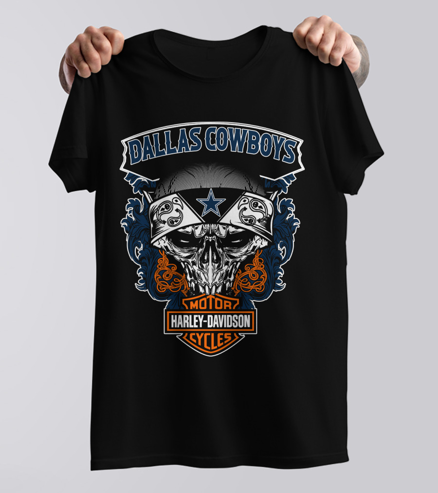 Dallas Cowboys Harley Davidson Motorcycle Skull T-Shirt